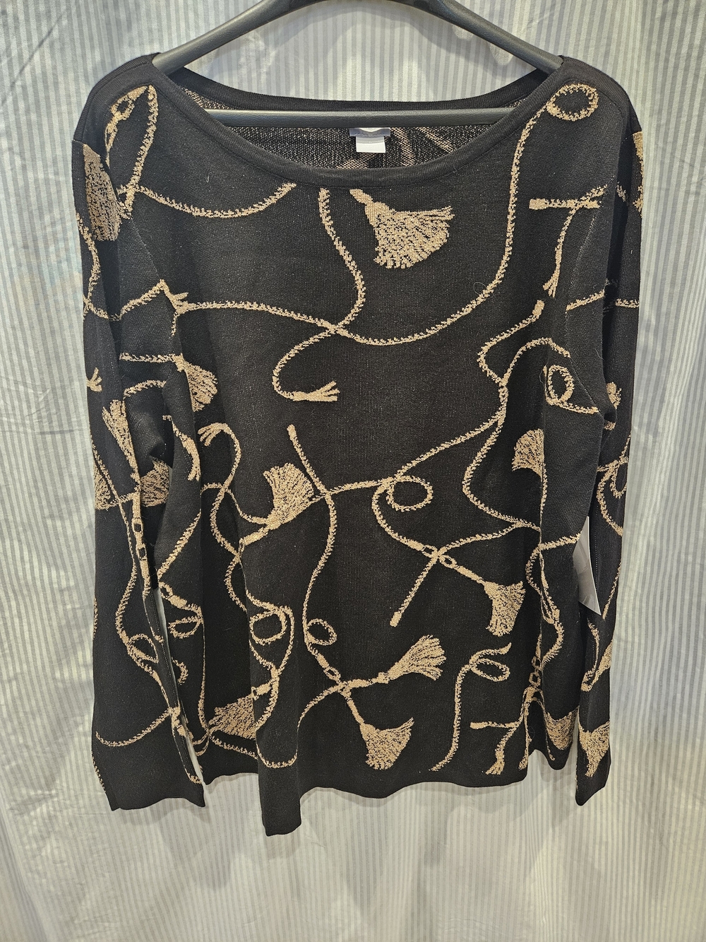 Women’s Chico's Black Gold Chain Print Knit Crewneck Sweater XXL